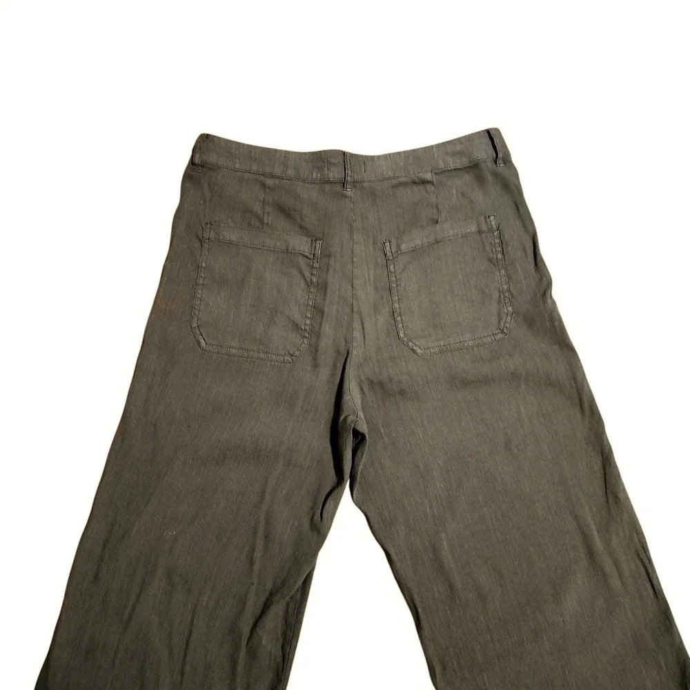 Kut from the Kloth Topaz Wide Leg Linen Blend Pants Olive Green Earthy Size 10 - Picture 4 of 9